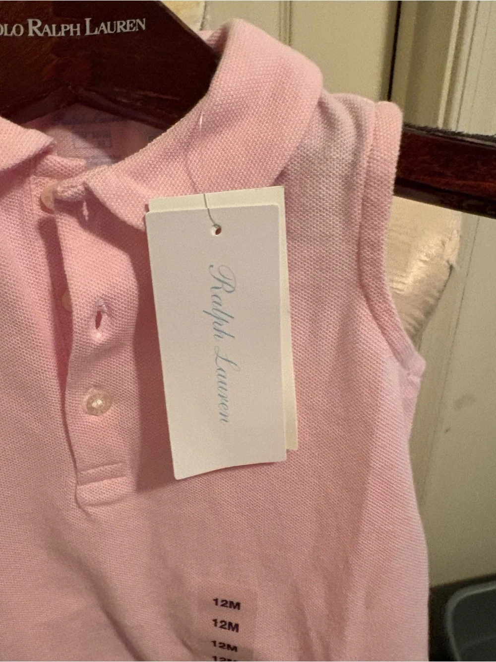 Ralph Lauren 12m nwt Pink Sleeveless Polo dress with White Eyelet Hem - Kids $55
